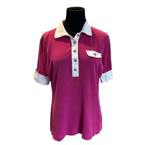 Tory Burch Button Down Silk Polo Size L